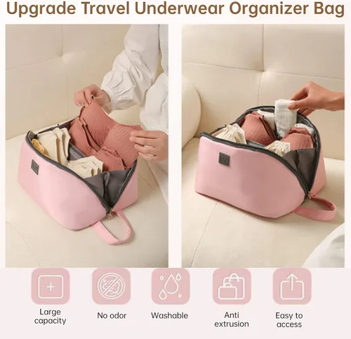Vista 6 de Bolsa organizadora de ropa interior de viaje, bolsa de almacenamiento de ropa interior con forro, bolsa de almacenamiento de cubo de embalaje grande