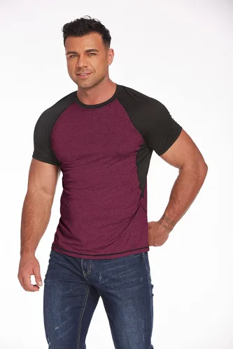 Vista 3 de COOrun Camisetas deportivas para hombre de manga raglán corta que absorbe la humedad suelta gimnasio entrenamiento Tops de secado rápido camisetas