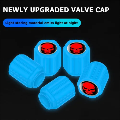 Vista 3 de 12 piezas de tapones fluorescentes con forma de calavera para válvulas de neumáticos de automóvil, cubierta de válvula de rueda de ABS resistente a