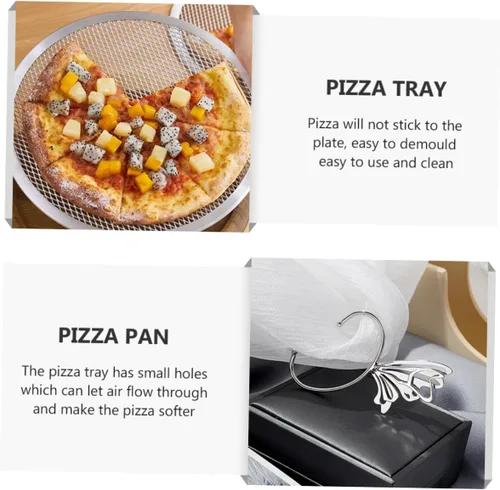 Vista 9 de Bandeja de pizza de aluminio para hornear Bandeja de pizza para uso en horno, bandeja sin costuras para pizza casera y hornear