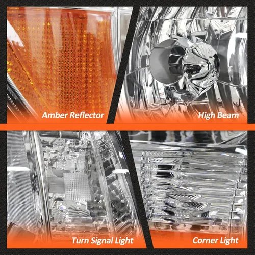Vista 8 de Para Toyota Tacoma 2005-2011 Conjunto de faros delanteros Tacoma Pickup Truck carcasa cromada reflector ámbar reemplazo lado conductor y pasajero