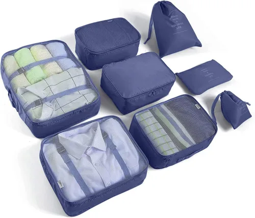 Vista 15 de Juego de 8 cubos de embalaje para maletas, organizadores de equipaje de viaje, accesorios de viaje, organizador de equipaje esencial