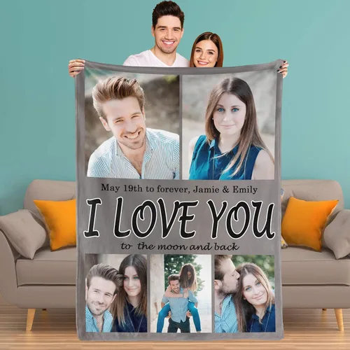 Vista 18 de Youltar Manta personalizada con fotos de texto, mantas personalizadas con imágenes para novia, parejas, marido, esposa, boda, utilizada como regalo