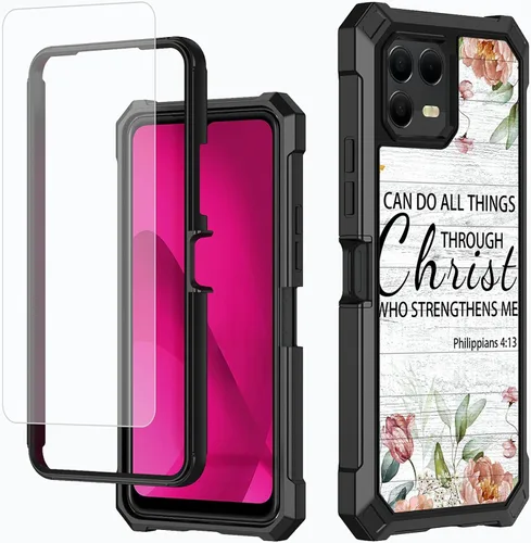 Vista 26 de Funda para T-Mobile Revvl 7 de 6.6 pulgadas con protector de pantalla, policarbonato duro de doble capa resistente y TPU suave a prueba de golpes