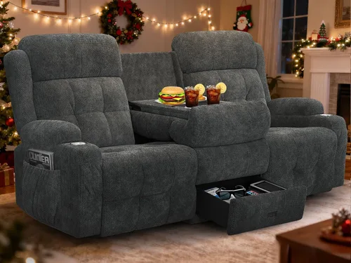 Vista 35 de Sofá reclinable de dos plazas, asientos de cine en casa, sofá reclinable con USB, consola central, sillón reclinable de pared para caravana