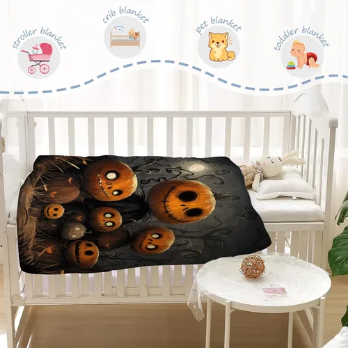 Vista 4 de YeeJu Manta de Halloween de calabaza espeluznante vintage para bebé y mascota, acogedora, suave y mullida, manta de forro polar de felpa para sofá