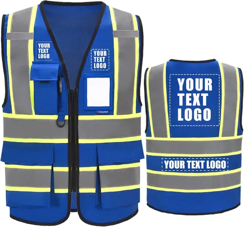 Vista 13 de AYKRM Chaleco de Seguridad de Construcción Personalizado con Logotipo Impreso de Alta Visibilidad Reflectante de 2 Tonos