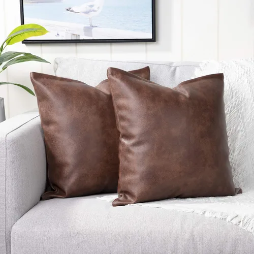 Vista 7 de Yaertun Juego de 2 fundas de almohada decorativas de piel sintética, modernas, sólidas, para exteriores, fundas de almohada de lujo para sofá, cama