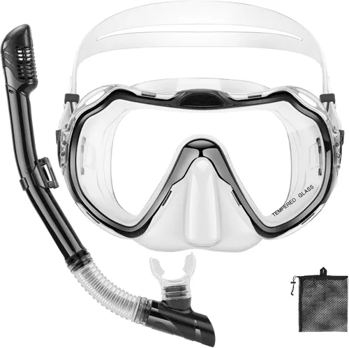 Vista 15 de Snorkeling Gear for Adults, Adult Snorkel Set with Panoramic Anti-Leak and Anti-Fog Tempered Glass Snorkel Mask, Dry Top Snorkel, Snorkle Mask Set