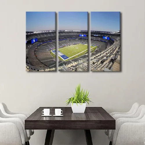 Vista 2 de TUMOVO MetLife Stadium - Decoración de pared de Nueva York, 3 piezas, lienzo, arte de pared para decoración del hogar, juegos de fútbol americano