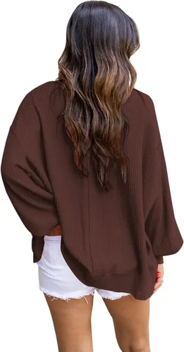 Vista 3 de VNIRA Sudadera de gran tamaño para mujer, cuello redondo, manga larga, casual, vintage, sudadera sin botones