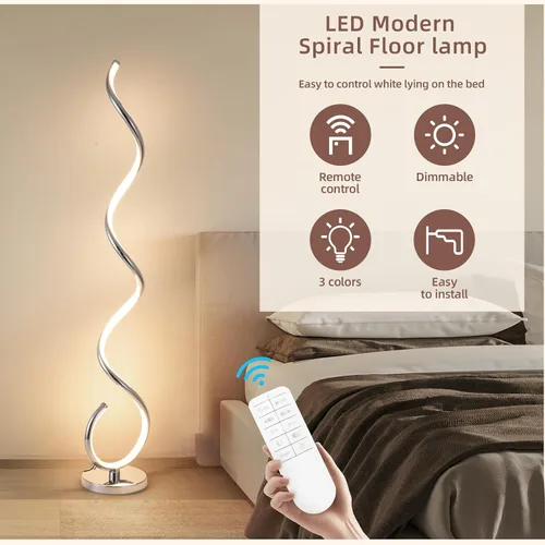 Vista 4 de EIDISUNY Lámpara de pie moderna para sala de estar, lámparas de pie LED en espiral de 3 colores con control remoto e interruptor de pie, lámpara