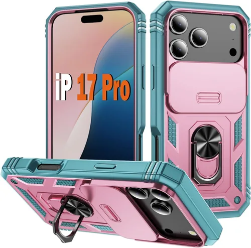 Vista 231 de PASNEW Funda militar para iPhone 13 Pro Max, cubierta de cámara deslizante y soporte de anillo de metal de 360°, carcasa rígida multicapa resistente