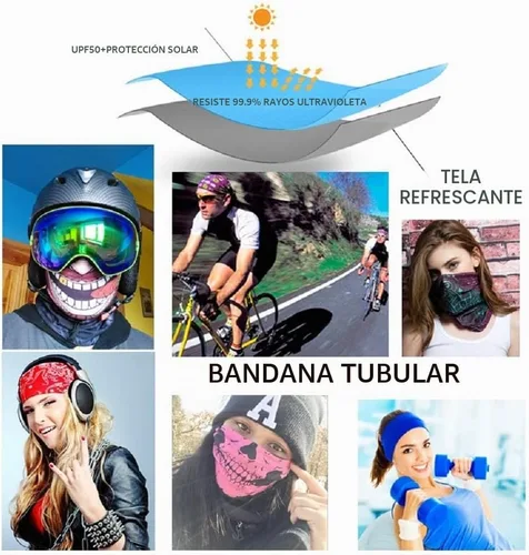 Vista 6 de Máscara de calavera, pañuelo para el cuello, gorro, bufanda mágica, diadema para protección de polvo, sol y viento My002