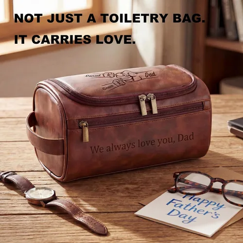Vista 6 de Easycosy Neceser personalizado para hombres, grabado con nombre e iniciales, neceser de cuero PU para hombres para viajar, artículos esenciales