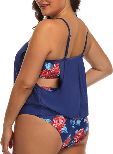Vista 2 de Daci Women Plus Size Tankini Swimsuit Two Piece Tummy Control Bathing Suit Loose Fit Blouson Tankini Top with Bottom