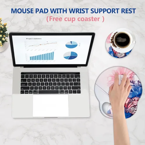 Vista 2 de AIMSA Alfombrilla de mouse con soporte para muñeca, reposamuñecas ergonómica, cómoda almohadilla de gel para mouse con base de poliuretano Butterfly