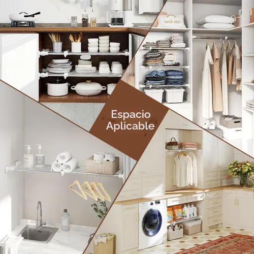 Vista 6 de Hershii - Estantería y barra extensible para armarios, estante de almacenamiento de metal expansible,organizador ajustable, separador para armarios