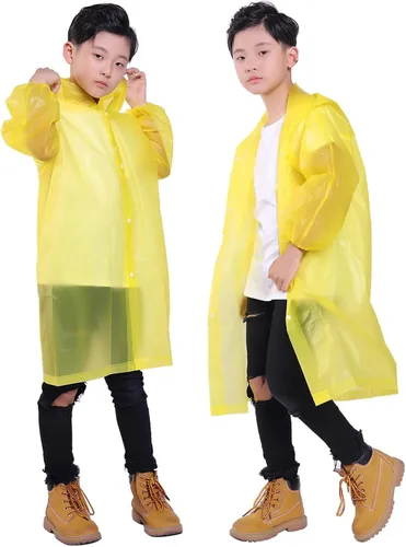 Vista 14 de Chaqueta de lluvia para niños, paquete de 2 ponchos de lluvia para niños, impermeables reutilizables para niños y niñas, impermeable, para exteriores