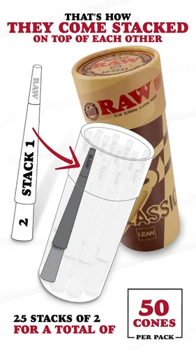Vista 2 de RAW Cones Lean Size Classic - Paquete de 50 conos rodantes de combustión lenta con puntas