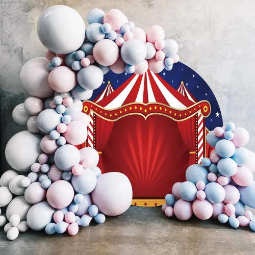 Vista 3 de Renaiss Carpa de circo redonda de 3 x 3 pies para sesión de fotos, para niños y niñas, retrato, carpa roja, cielo estrellado, círculo, fotografía