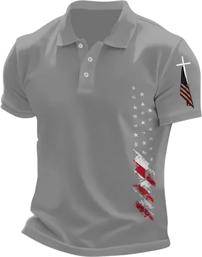 Vista 4 de GOKKILRW Camisas polo con la bandera estadounidense para hombre, camisetas potrióticas para el Día de los Caídos, manga corta, cuello de trabajo