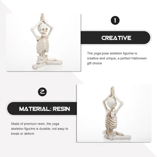 Vista 6 de LIFKOME Juego de aldea de Halloween, figura de esqueleto de yoga, estatua de esqueleto de yoga, meditación de Halloween, decoración de mesa de yoga