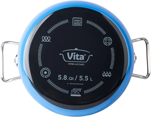 Vista 4 de VITA - Horno holandés de 6 cuartos de galón (azul) con tapa para todas las estufas (esmalte sobre acero), apto para lavavajillas y horno hasta 500