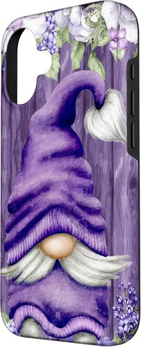 Vista 2 de Carcasa estética de gnomo de lavanda para iPhone 16, color lila