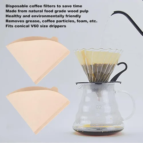 Vista 6 de 100 piezas de papel de filtro de café, polvo de café, papeles de pulpa de madera, colador para taza de filtro, olla de mano, goteo, para colgar