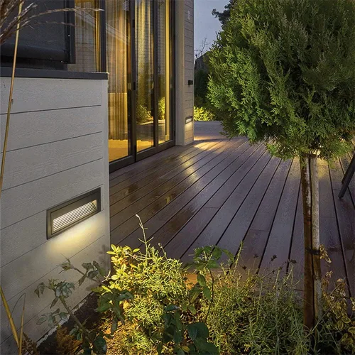 Vista 4 de Lámpara de pared moderna para escaleras, 6 W, con rejilla horizontal, placa frontal para interiores y exteriores, impermeable, color gris
