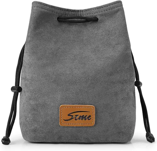 Vista 10 de S-ZONE Bolsa suave para cámara DSLR, bolsa de inserción con cordón, funda de lente compatible con Canon Nikon Sony Gamuza suave, cierre de cordón
