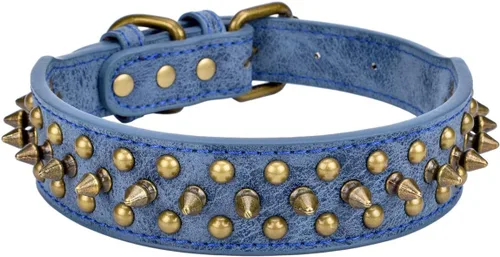 Vista 38 de Collar ajustable de piel sintética con remaches de clavos para gatos, cachorros y perros.
