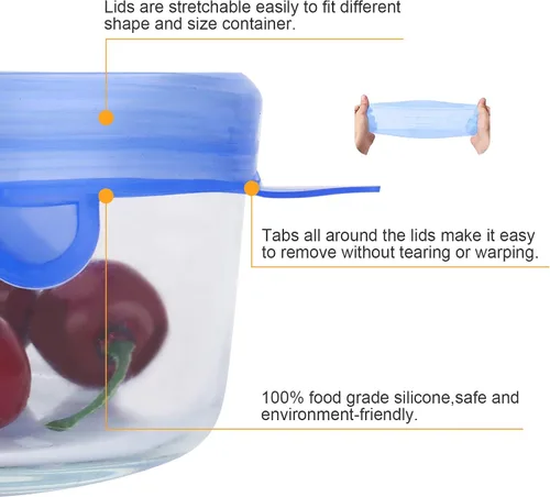 Vista 6 de YXYL 14 tapas reutilizables de silicona elásticas y selladas para almacenamiento de alimentos, cubiertas redondas flexibles de silicona