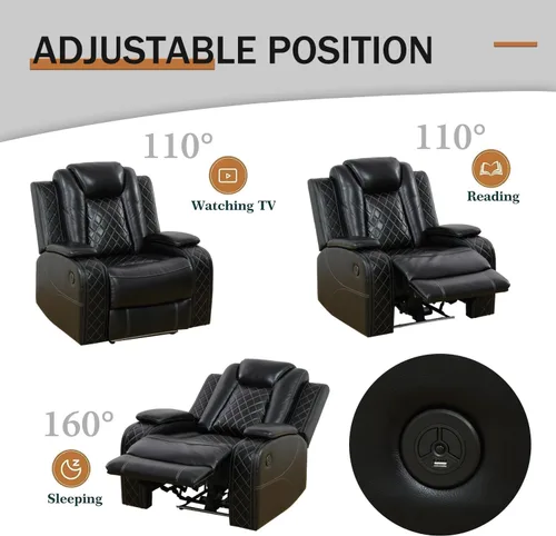 Vista 3 de Pon Living Luxurious Leather Reclining Sofa Set with LED for Living Room