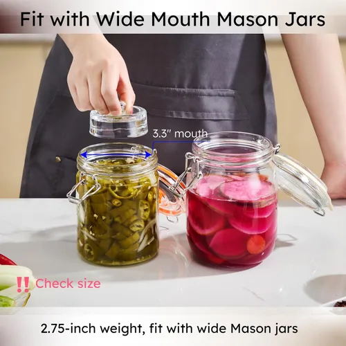 Vista 4 de JILLMO Pesas de fermentación de vidrio para frascos Mason de boca ancha, paquete de 4 Pesos de fermentación de grado alimenticio con mango