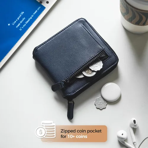 Vista 4 de VULKIT Cartera minimalista con bolsillo para monedas, cartera con bloqueo Azul marino