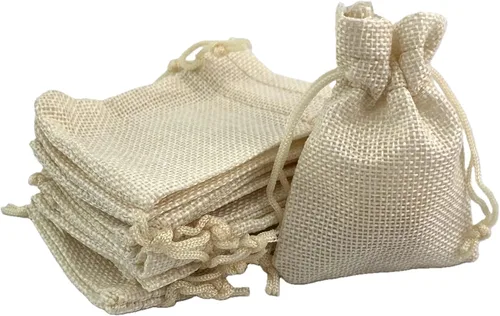Vista 12 de Palmhomee Paquete de 20 bolsas de regalo de arpillera con cordón, bolsas de joyería de lino, bolsas de yute de boda para joyas y bolsas
