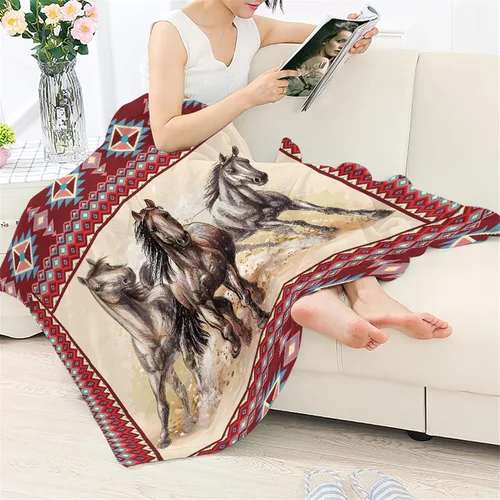 Vista 3 de CLOHOMIN Manta de animales de caballo nativo americano para cama, sofá, viajes, azteca, navajo, silla de montar del suroeste, manta de felpa