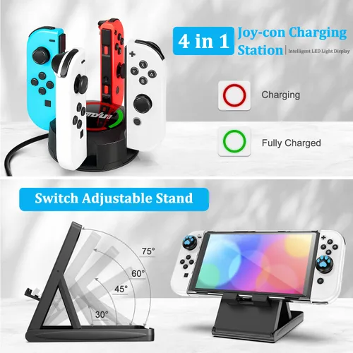Vista 4 de Paquete de accesorios Switch OLED, innoAura 20 en 1 Switch OLED Kit de accesorios incluye correas de muñeca, funda de transporte para interruptor