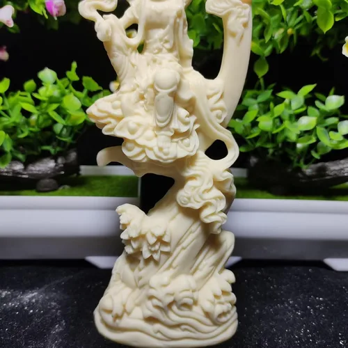 Vista 4 de Estatua blanca de Quan Yin, estatua de Buda femenina, estatua de luna Kuan Yin, decoración de oficina en casa, estatua de la diosa