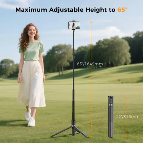 Vista 3 de Trípode automático para teléfono de 65 pulgadas, trípode para selfie con control remoto, soporte extensible para teléfono celular para iPhone