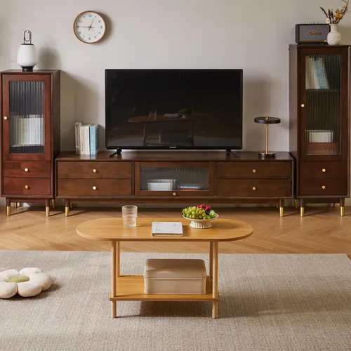 Vista 7 de Aibiju Mesa de té de madera pequeña, mesa de centro de 2 niveles para sala de estar, 35 x 16 x 17 pulgadas, soporte de mesa de té con estante