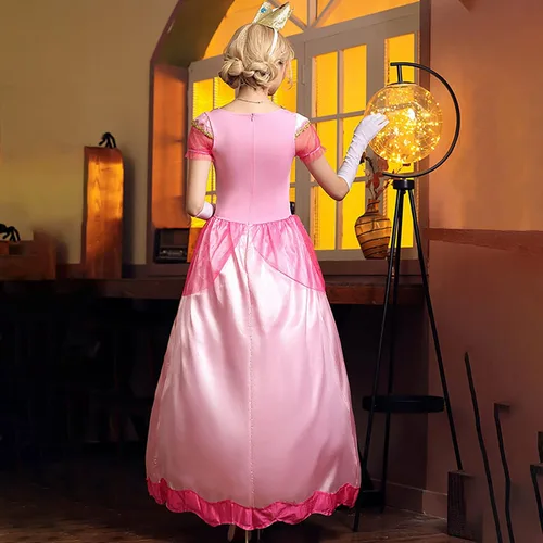 Vista 5 de jxsoyen Juego de 3 piezas de vestido de princesa melocotón para adultos, fiesta de máscaras, disfraz de cosplay para fiesta de Halloween con guantes