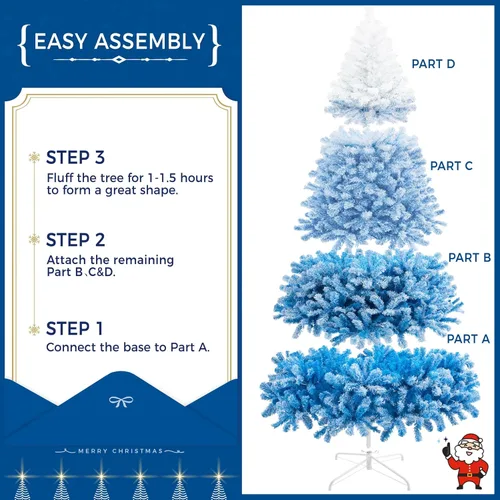 Vista 8 de Yaheetech - Árbol artificial de Navidad preiluminado de 9 pies con 900 luces incandescentes de color blanco cálido, árbol de Navidad con flecos