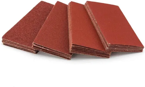 Vista 5 de POWERTEC Bloque de lijado con 40 hojas de papel de lija de gancho y bucle (grano 40, 80, 120, 180, 10 cada uno) para carpintería, herramienta