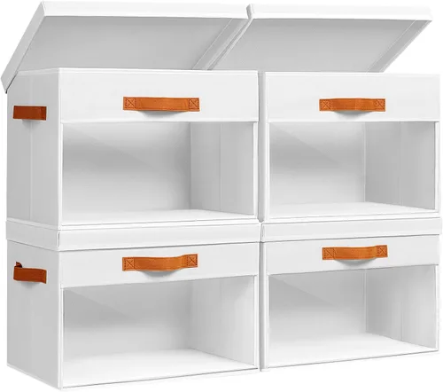 Vista 25 de Homsorout Cajas Grandes de Almacenamiento con Tapas - Paquete de 3 Organizadores Plegables Decorativos con Ventanas Transparentes y Asas