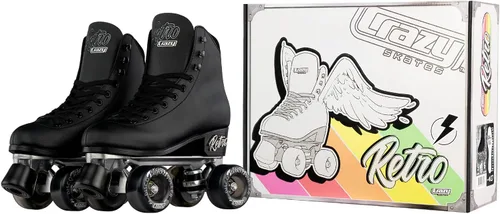 Vista 7 de Crazy Skates Retro Roller Skates Adjustable or Fixed Sizes Classic Quad Skates for Men, Women and Girls Negro (ajustable)