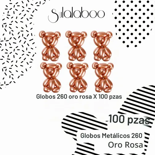 Vista 2 de 260 globos metálicos de oro rosa, 100 unidades, látex, largo Oro rosa metálico