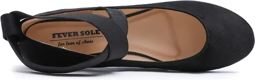Vista 4 de FEVERSOLE Zapatos de ballet con punta redonda y correa elástica en el tobillo para mujer